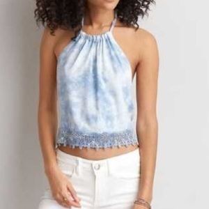 American Eagle Tie-Dye Halter Lace Crop/Scarf Top